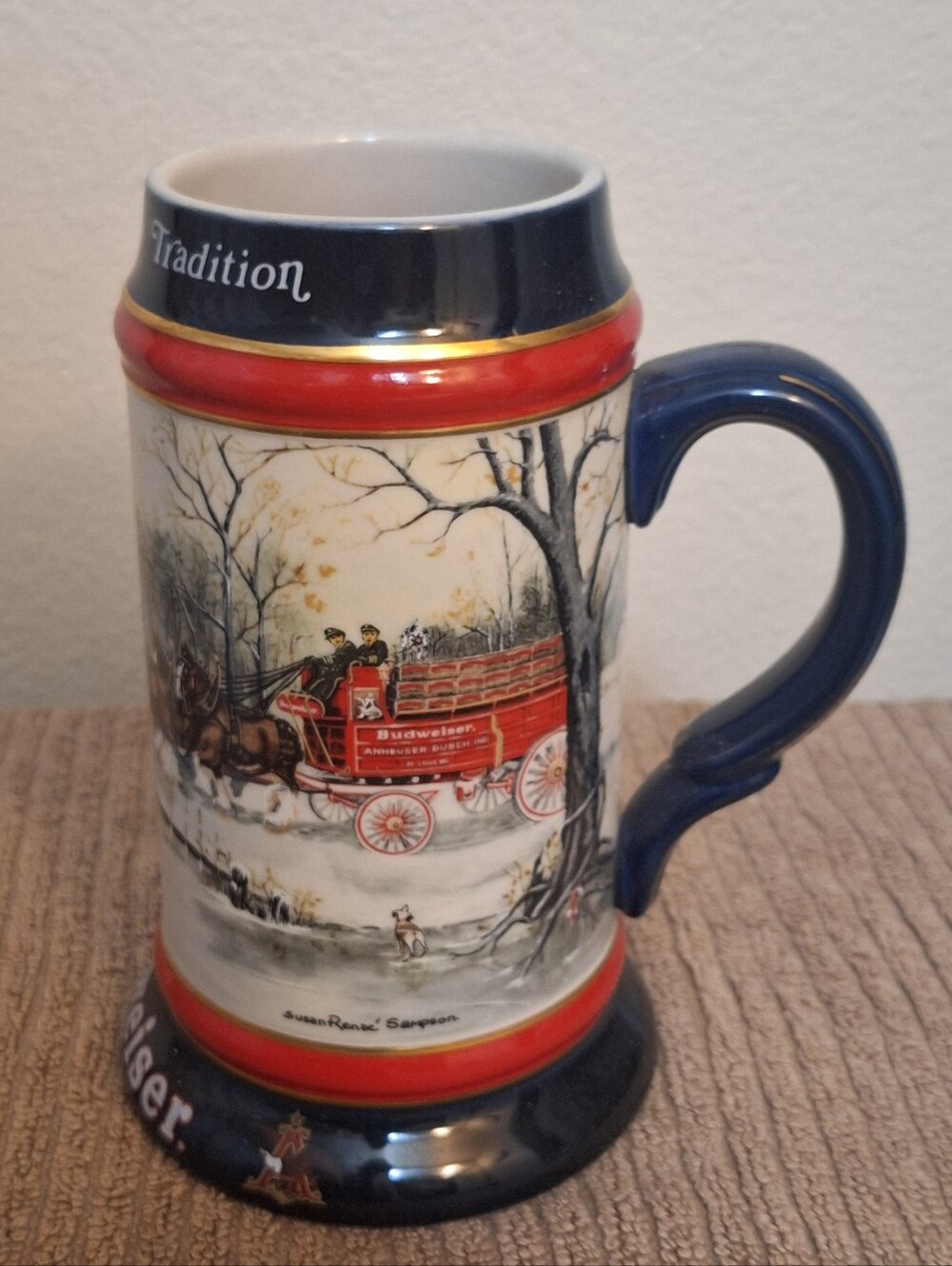 Vintage 1990 Budweiser Holiday Beer Stein